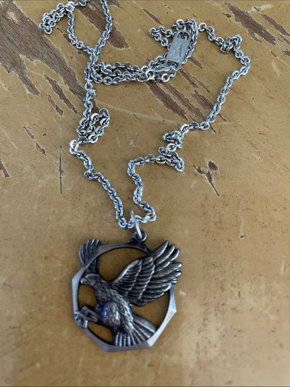 Vintage Pewter eagle pendant necklace with artisan silver chain